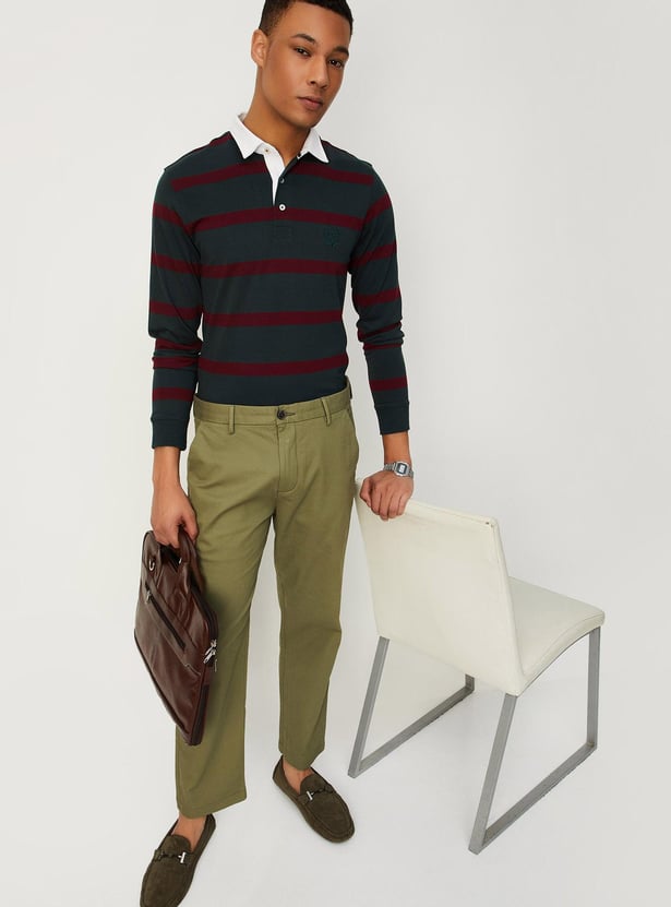 Men Striped Full Sleeve Polo T-shirt