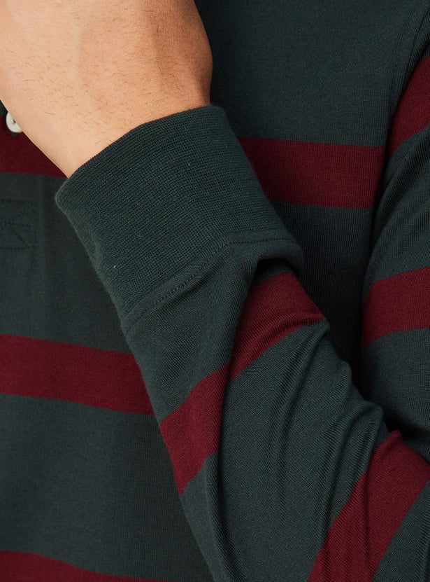 Men Striped Full Sleeve Polo T-shirt
