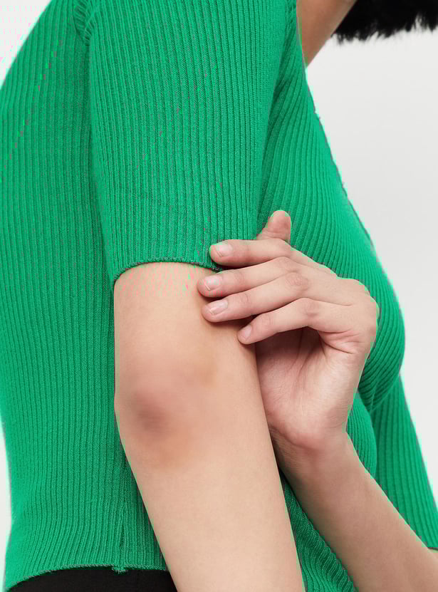 Women Cut-Out Neck Ribbed Top
