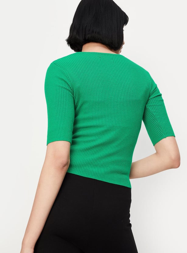 Women Cut-Out Neck Ribbed Top