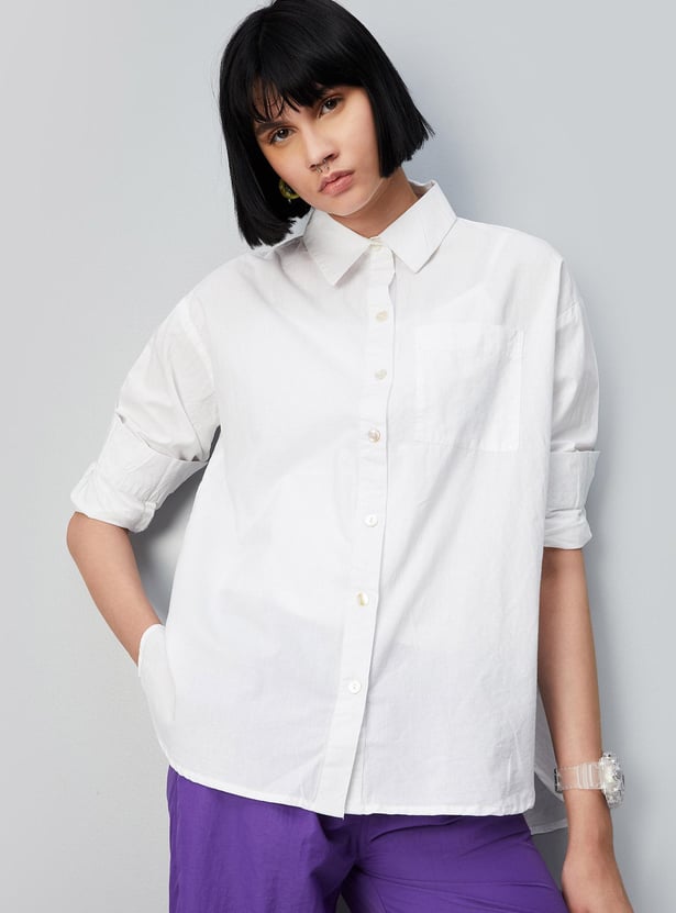 Women Solid Boyfriend Fit Shirt