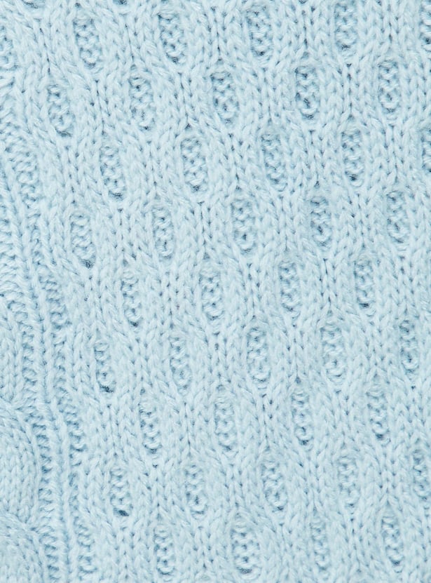 Women Cable Knit Varsity Crop Cardigan