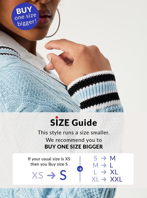 Women Cable Knit Varsity Crop Cardigan
