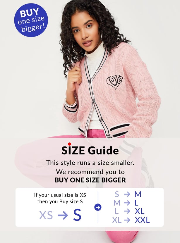 Women Cable Knit Varsity Crop Cardigan