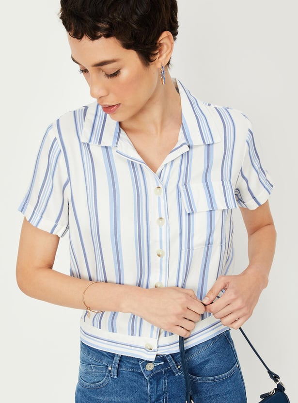 Women Striped Flap Pocket Shirt