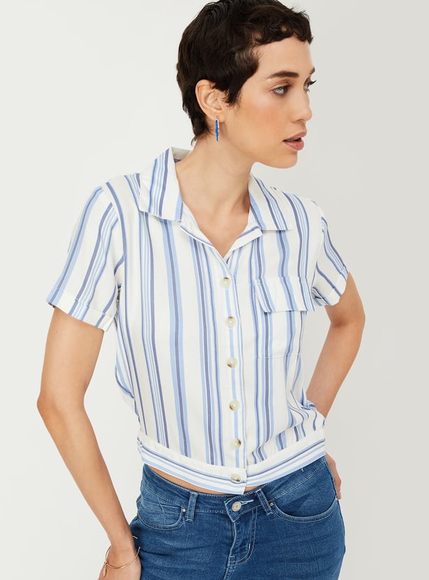 Women Striped Flap Pocket Shirt