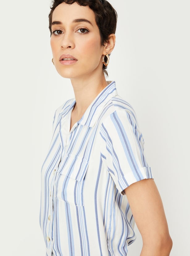 Women Striped Flap Pocket Shirt