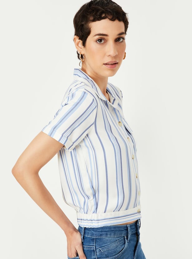 Women Striped Flap Pocket Shirt