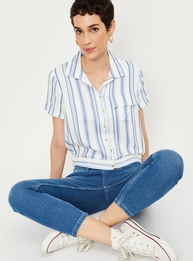 Women Striped Flap Pocket Shirt