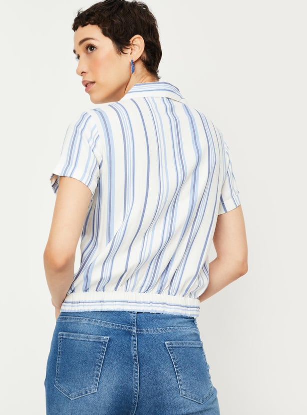 Women Striped Flap Pocket Shirt