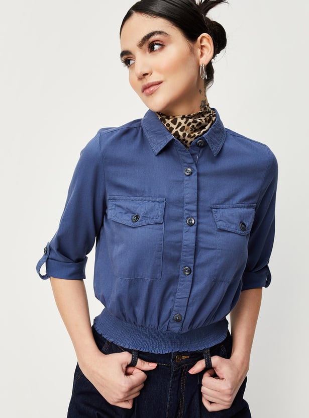 Women Solid Smocked Waist Top