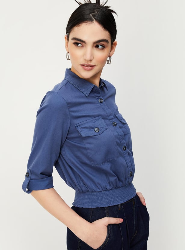 Women Solid Smocked Waist Top
