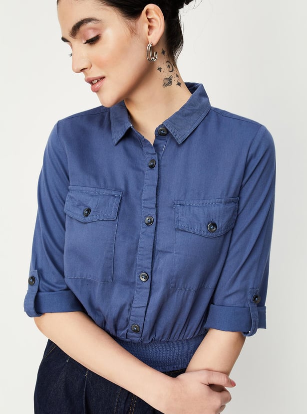 Women Solid Smocked Waist Top