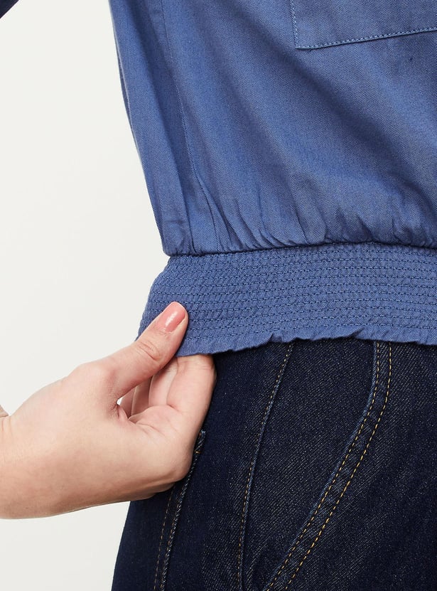 Women Solid Smocked Waist Top