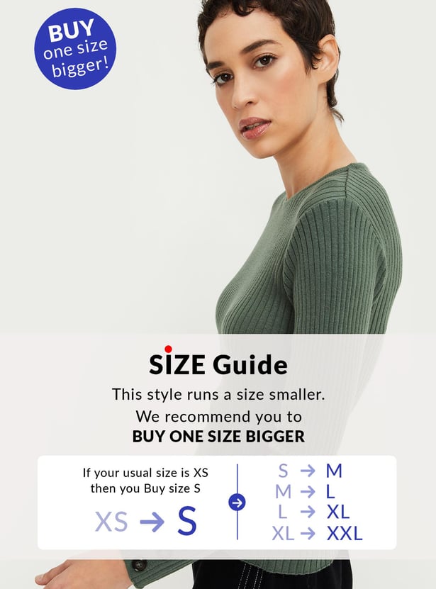 Women Ribbed Jumper with Buttons