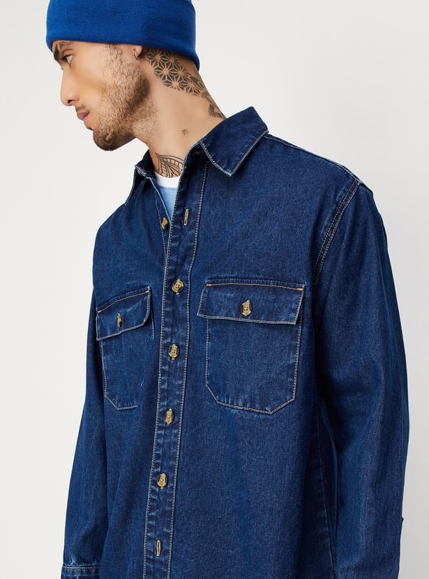 Buy Men Oversized Double Pocket Denim Shirt Online at just Rs