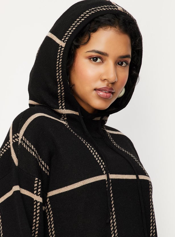 Women Checked Hooded Sweatshirt