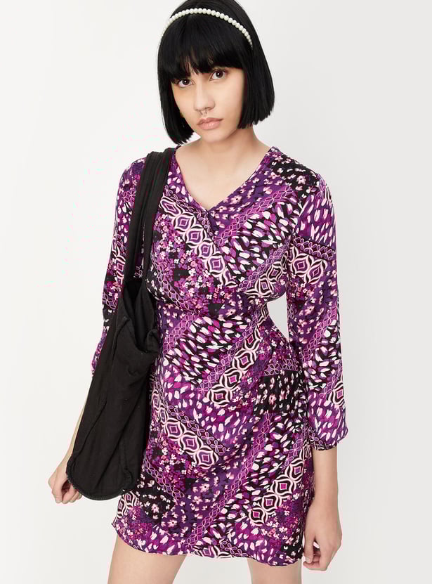 Women Printed Velvet Satin Wrap Dress