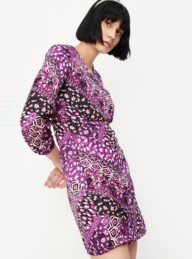 Women Printed Velvet Satin Wrap Dress