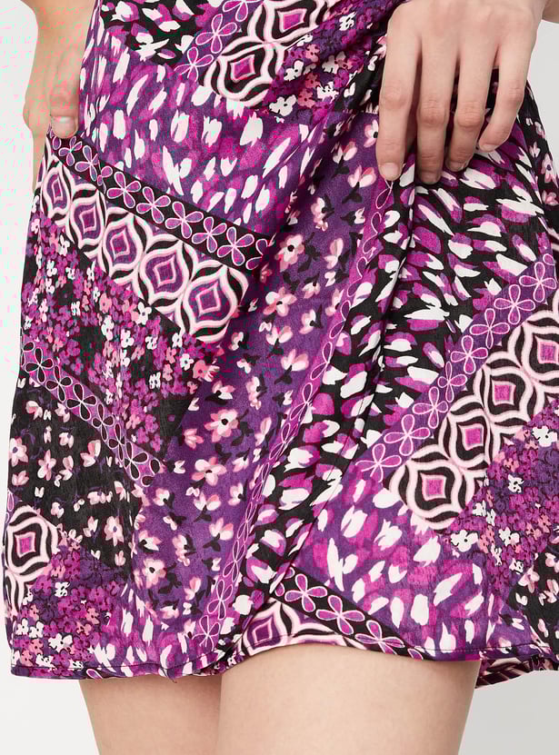 Women Printed Velvet Satin Wrap Dress