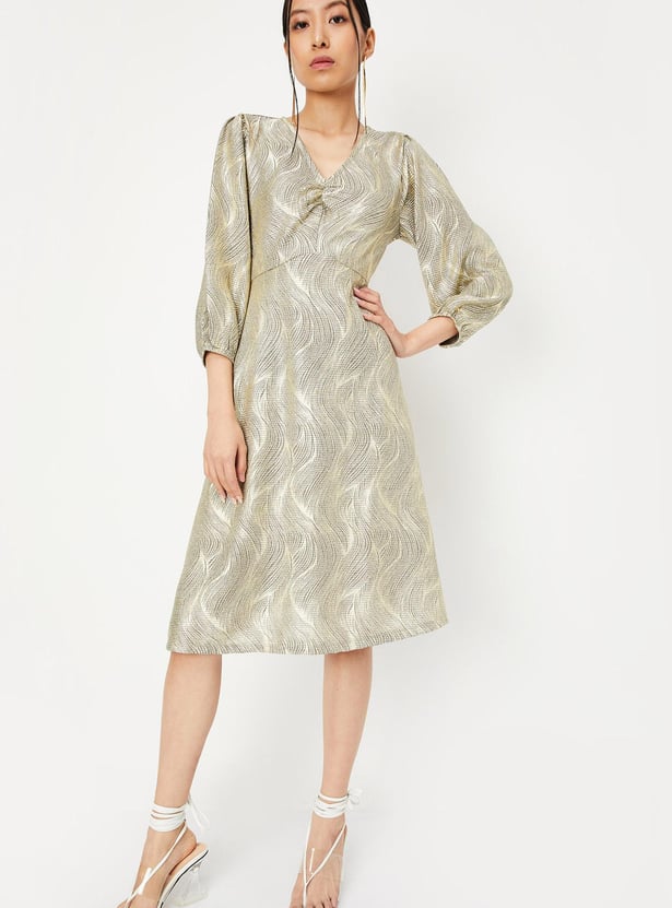 Women Foil Print Pleated A-line Dress