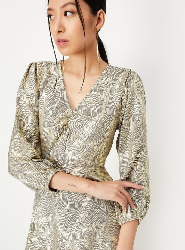 Women Foil Print Pleated A-line Dress