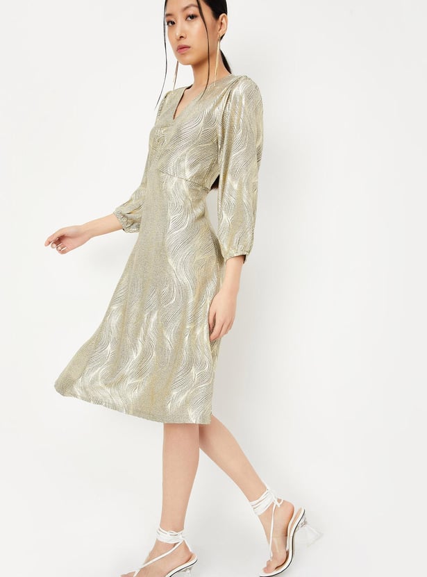 Women Foil Print Pleated A-line Dress