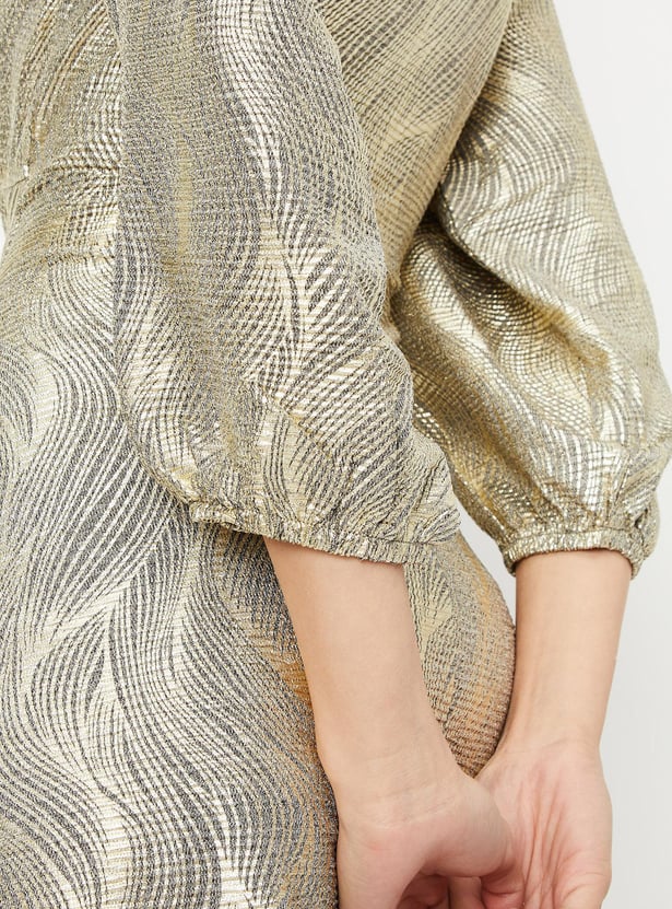 Women Foil Print Pleated A-line Dress
