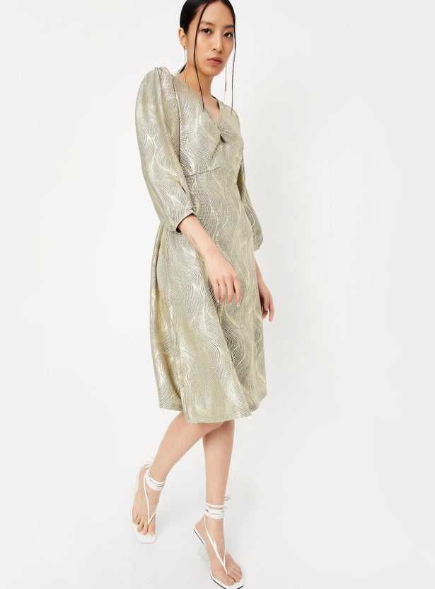 Women Foil Print Pleated A-line Dress