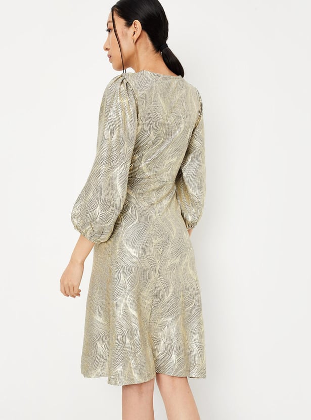 Women Foil Print Pleated A-line Dress