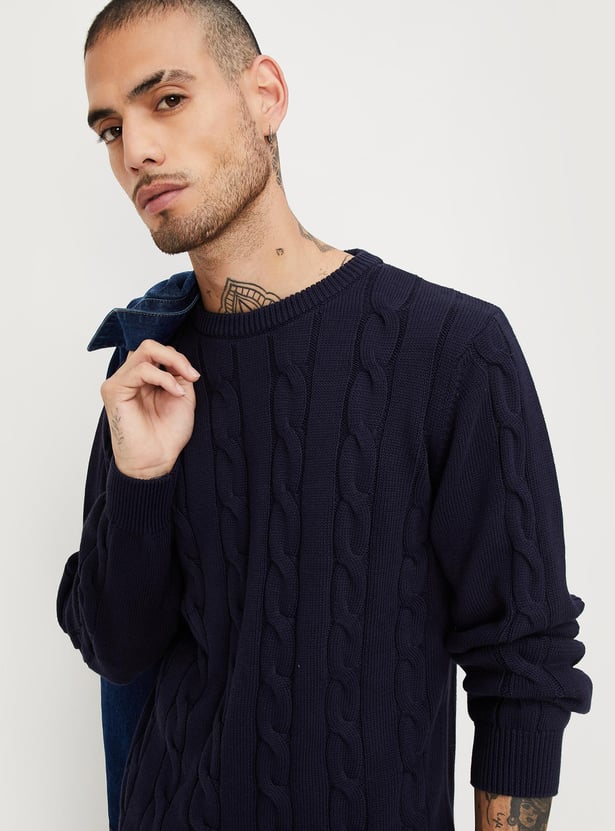 Men Slim Fit Cable Knit Sweater