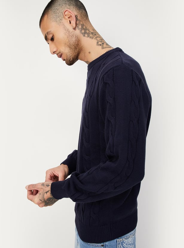 Men Slim Fit Cable Knit Sweater