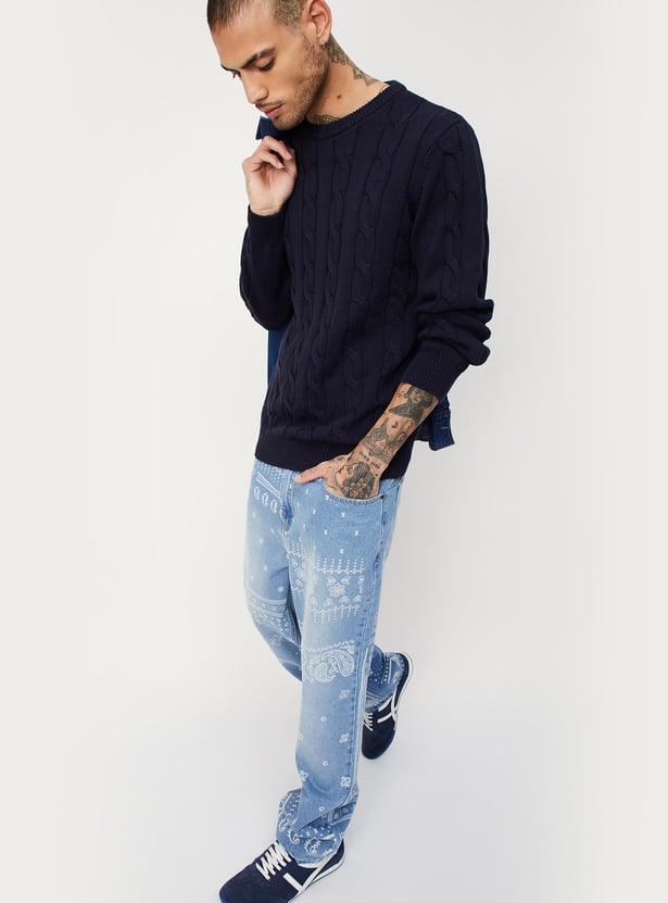 Men Slim Fit Cable Knit Sweater