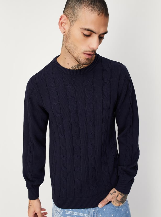 Men Slim Fit Cable Knit Sweater