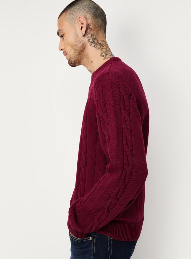 Men Slim Fit Cable Knit Sweater