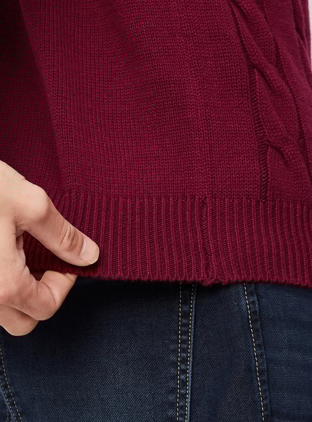 Men Slim Fit Cable Knit Sweater