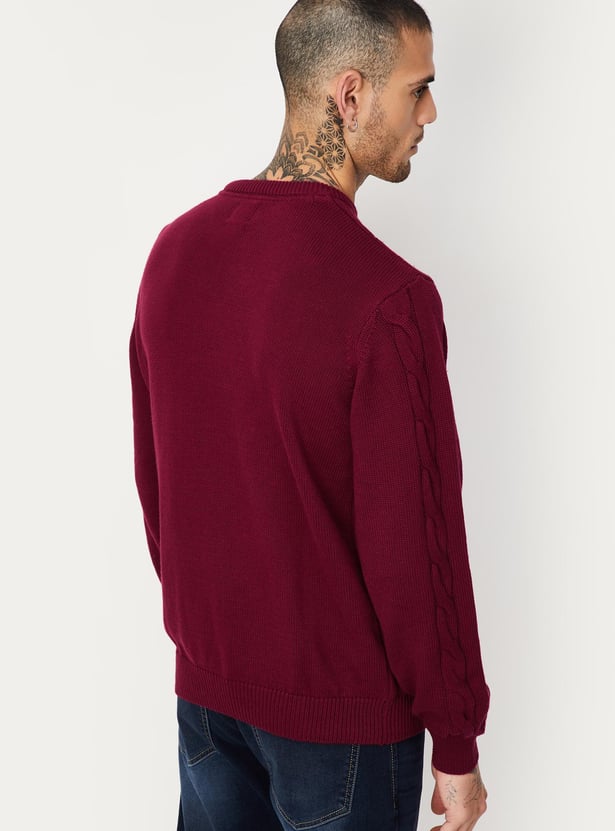 Men Slim Fit Cable Knit Sweater