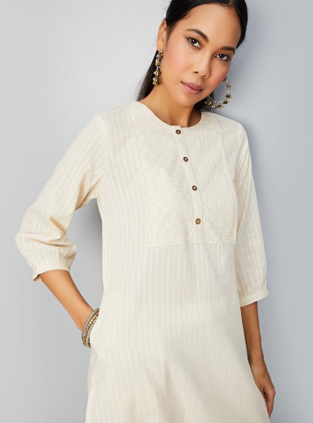 Women Schiffli Straight Kurta