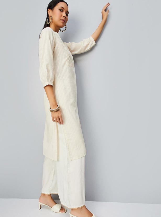 Women Schiffli Straight Kurta