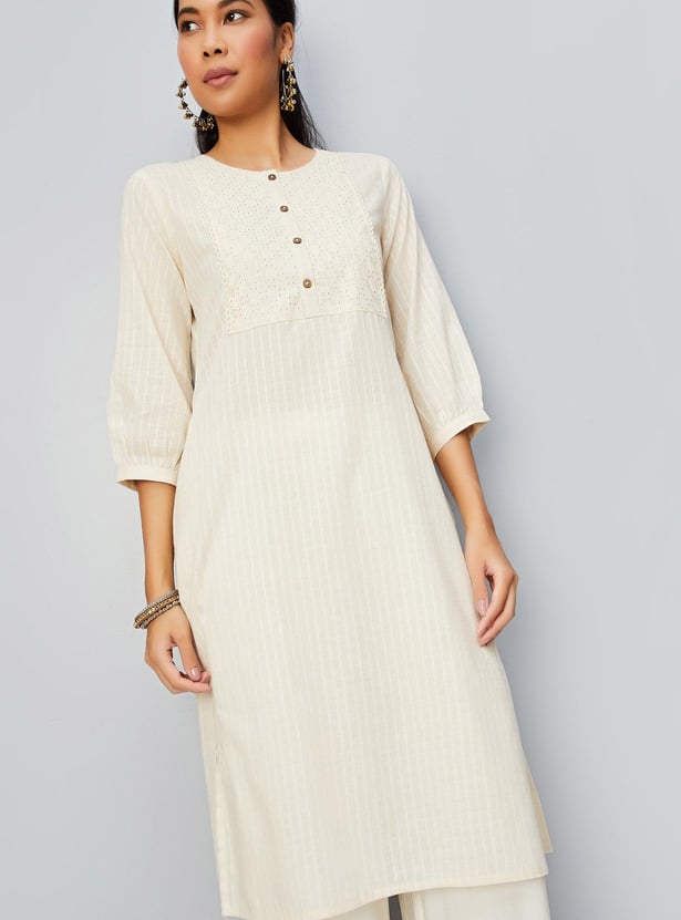 Women Schiffli Straight Kurta