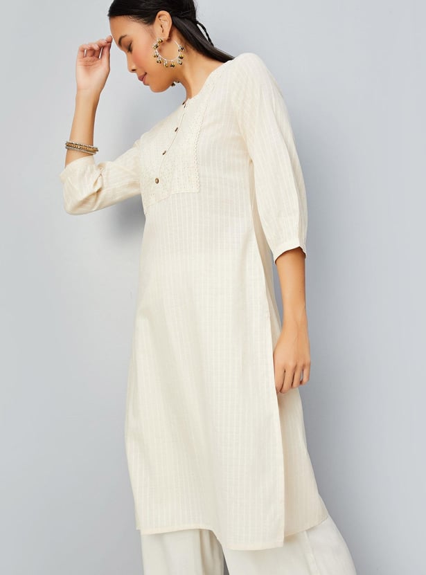Women Schiffli Straight Kurta