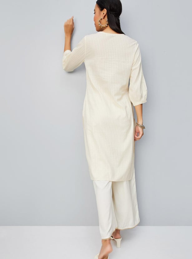 Women Schiffli Straight Kurta