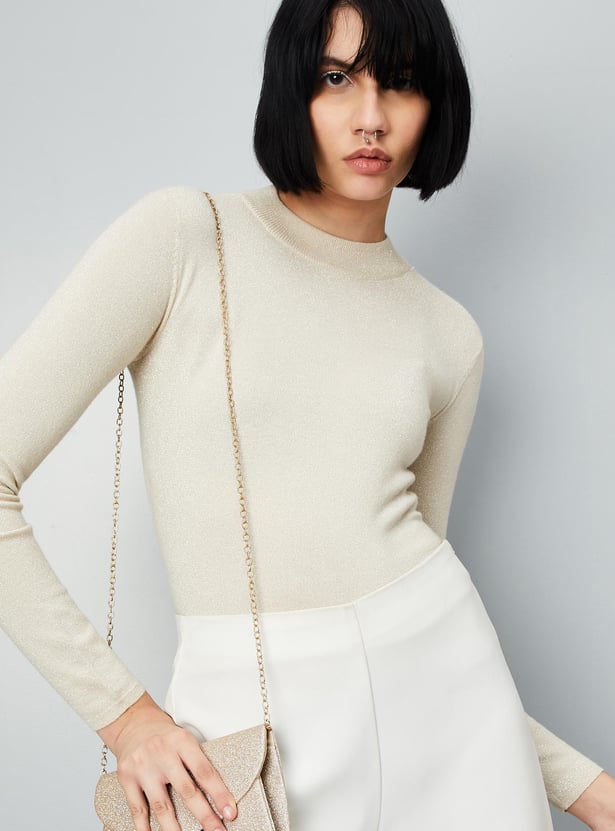 Women Shimmer Cropped Sweater