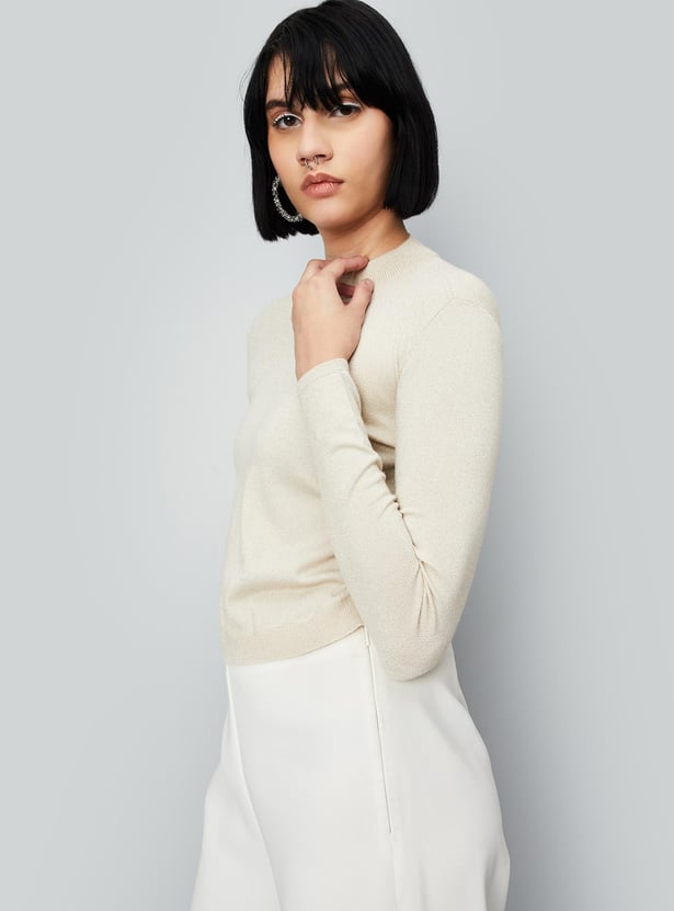 Women Shimmer Cropped Sweater