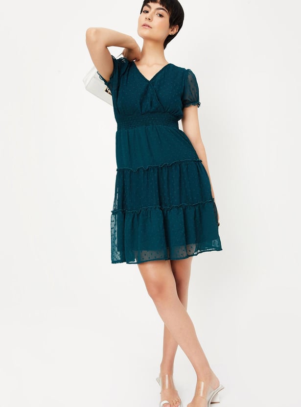 Women Dobby Tiered Dress