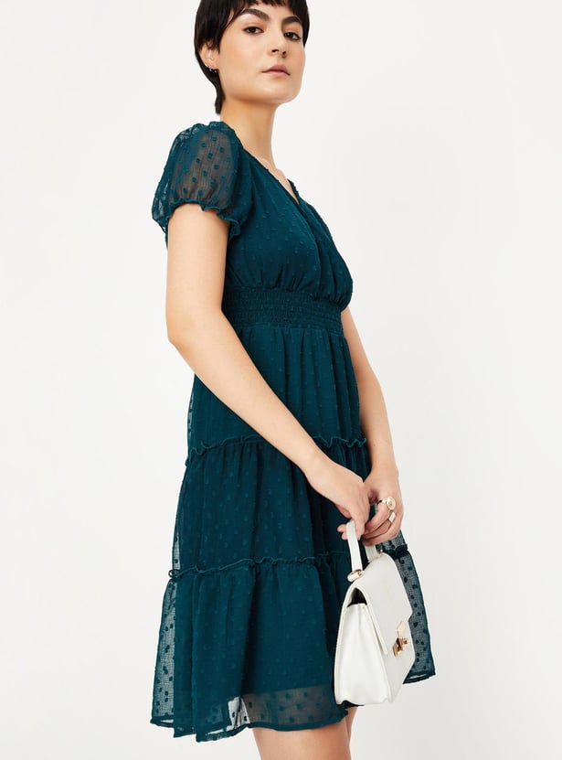 Women Dobby Tiered Dress