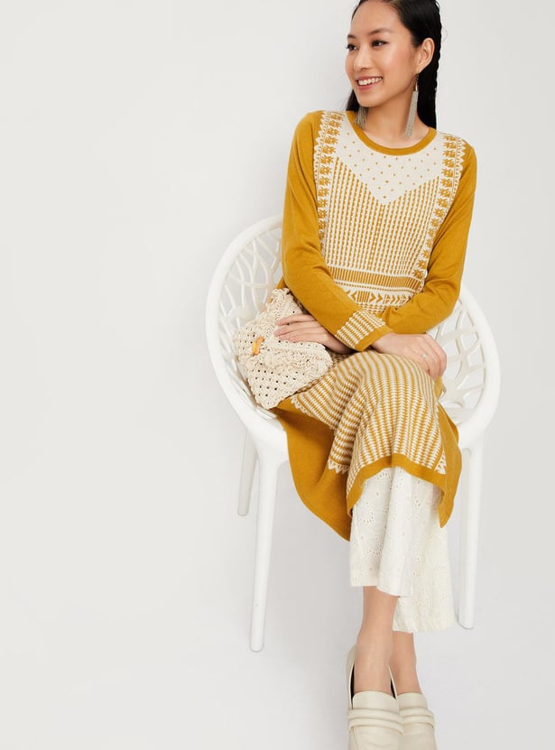 Women Jacquard Winter Kurta with Pocket