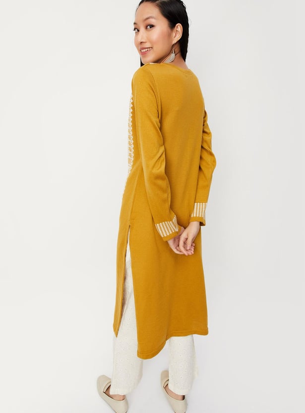 Women Jacquard Winter Kurta with Pocket