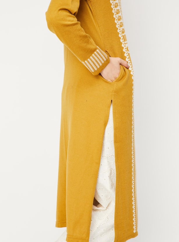 Women Jacquard Winter Kurta with Pocket