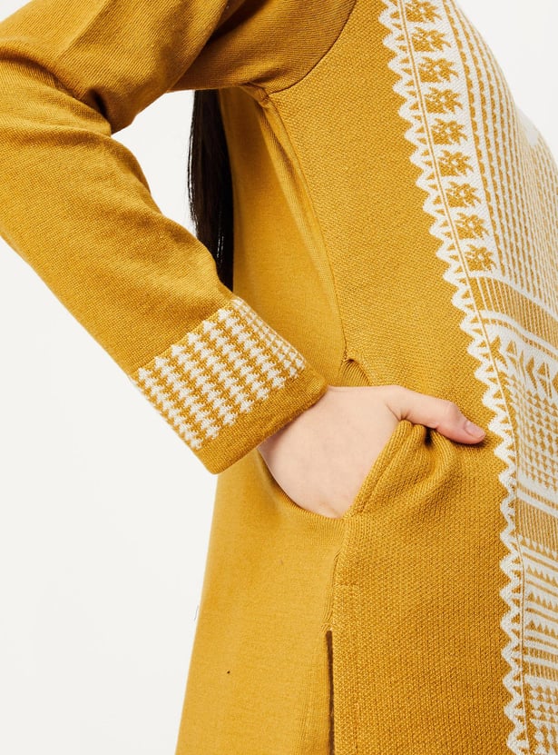 Women Jacquard Winter Kurta with Pocket